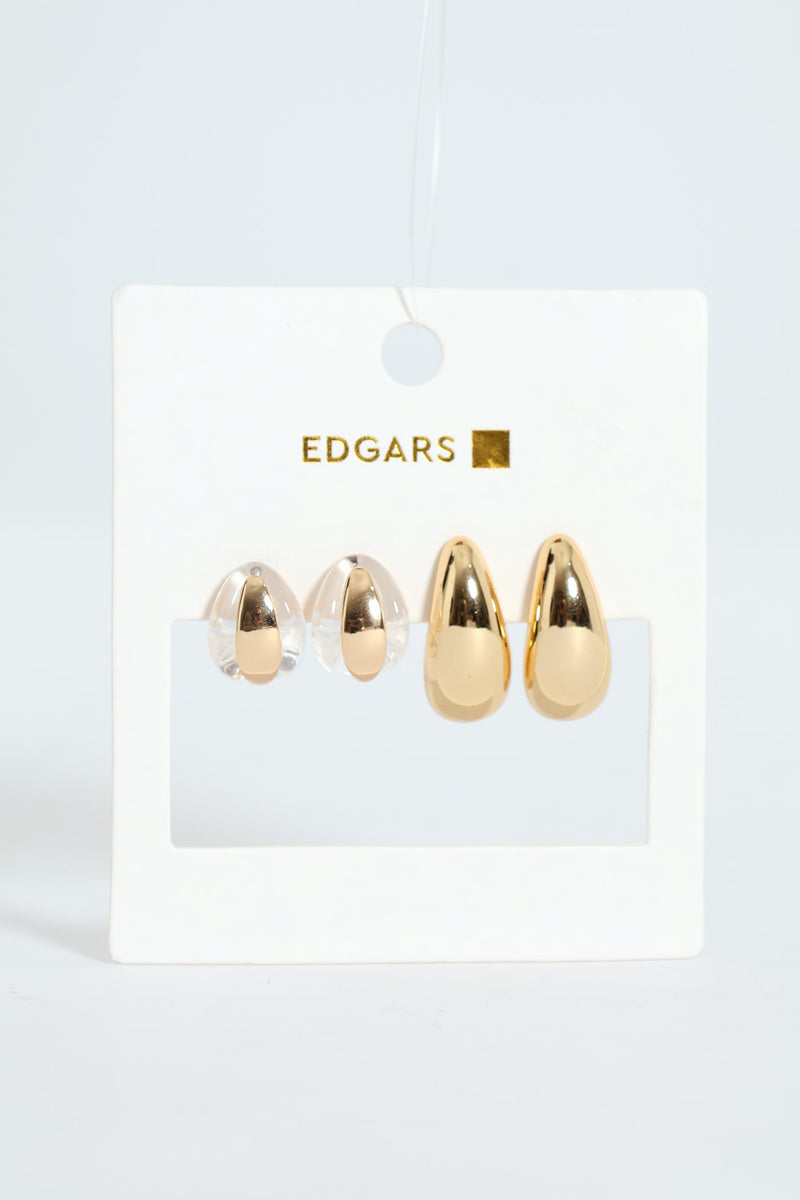2 Pack Resin Bubble Drop Earrings - Gold
