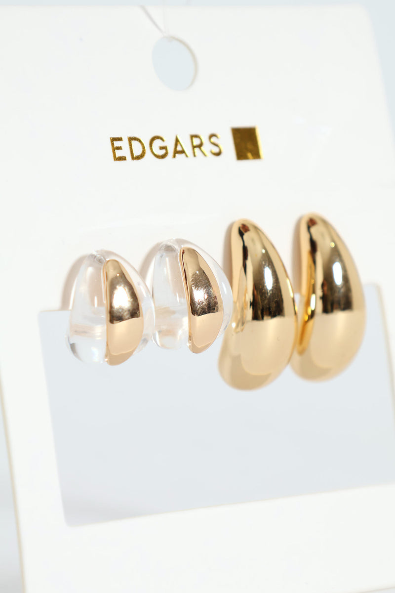 2 Pack Resin Bubble Drop Earrings - Gold