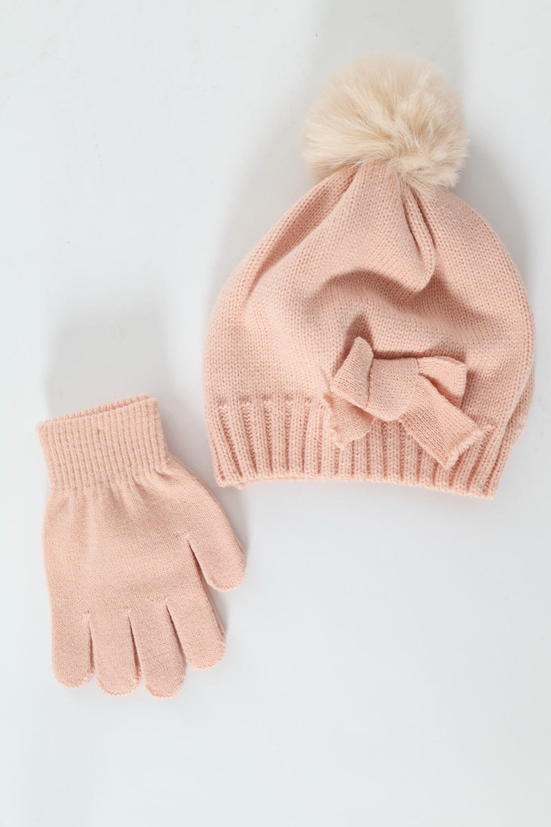Pre-Girls 2 Pack Beanie & Glove Set - Dusty Pink