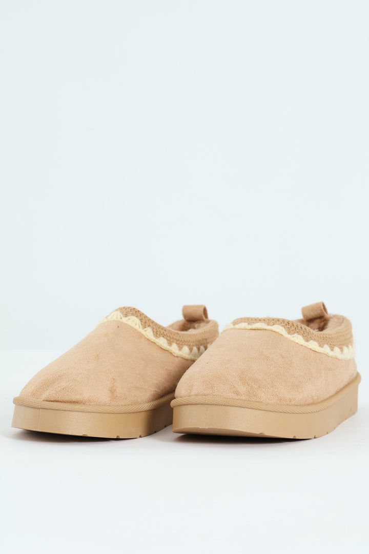 Embroidered Flatform Mule Slipper - Stone