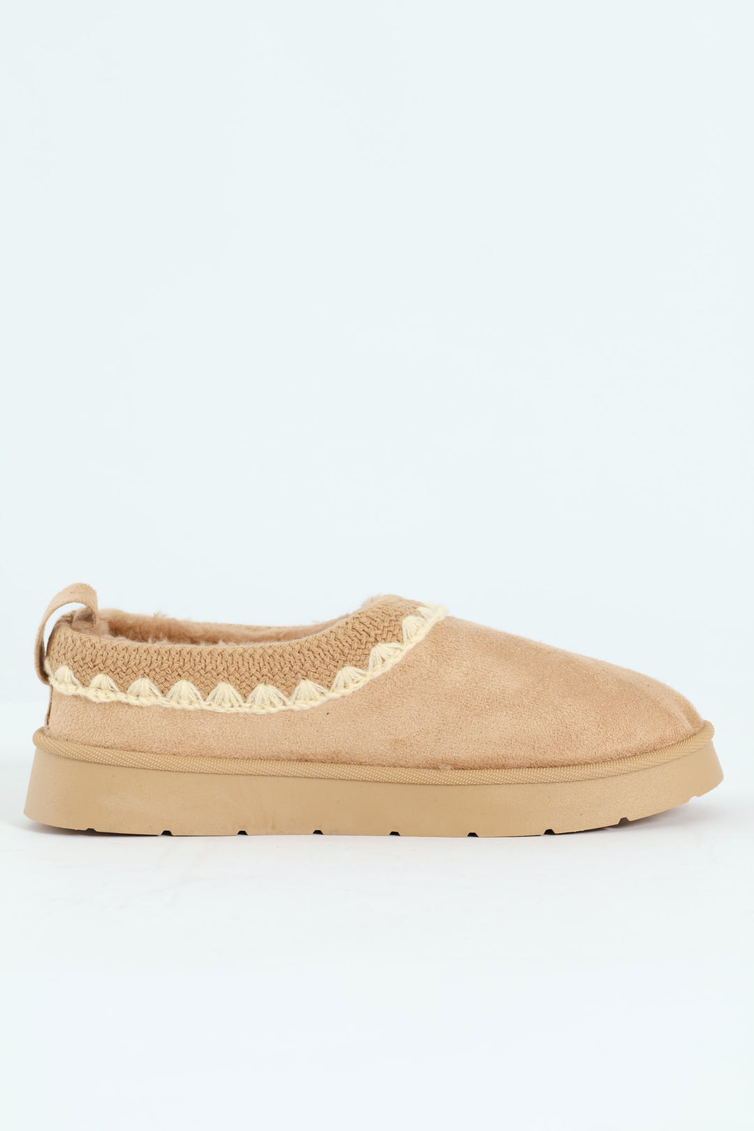 Embroidered Flatform Mule Slipper - Stone