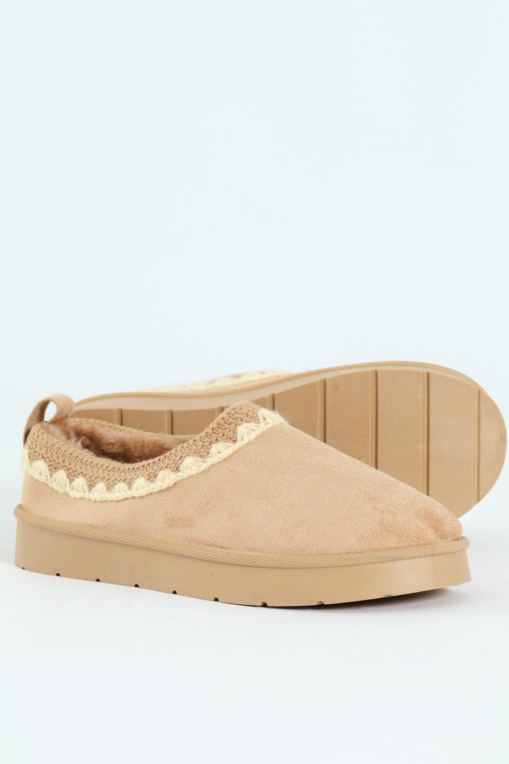 Embroidered Flatform Mule Slipper - Stone