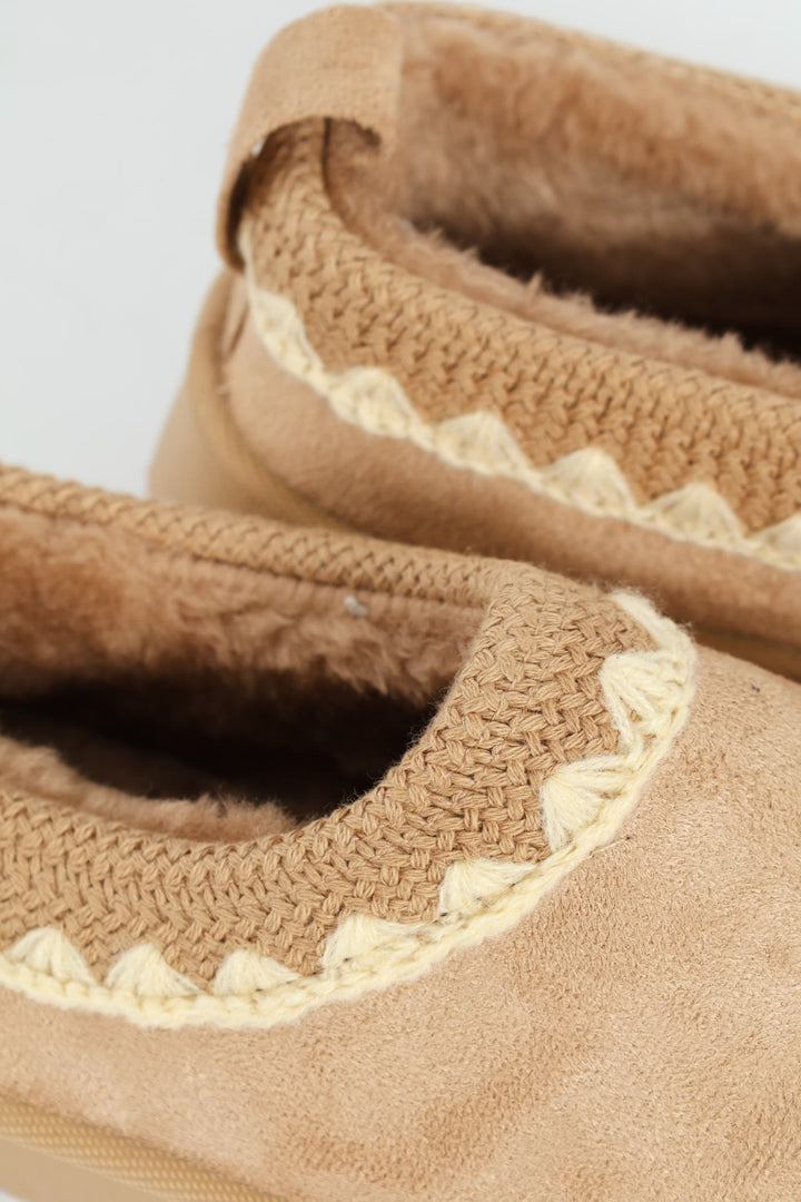 Embroidered Flatform Mule Slipper - Stone