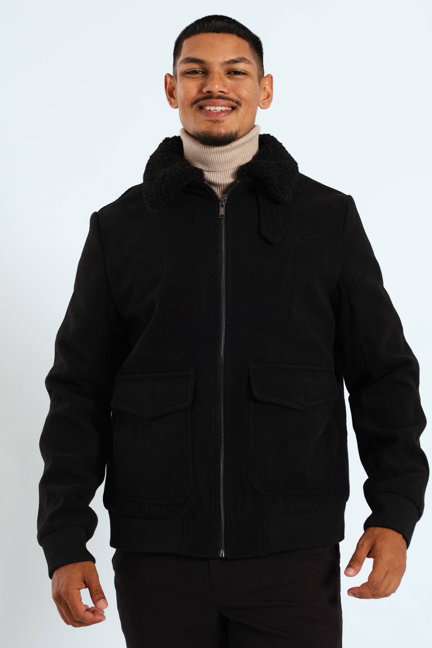 ジャケット・アウター Volume Collar Blouson agawd Mens Sherpa Collar Melton Jacket - Black – Edgars