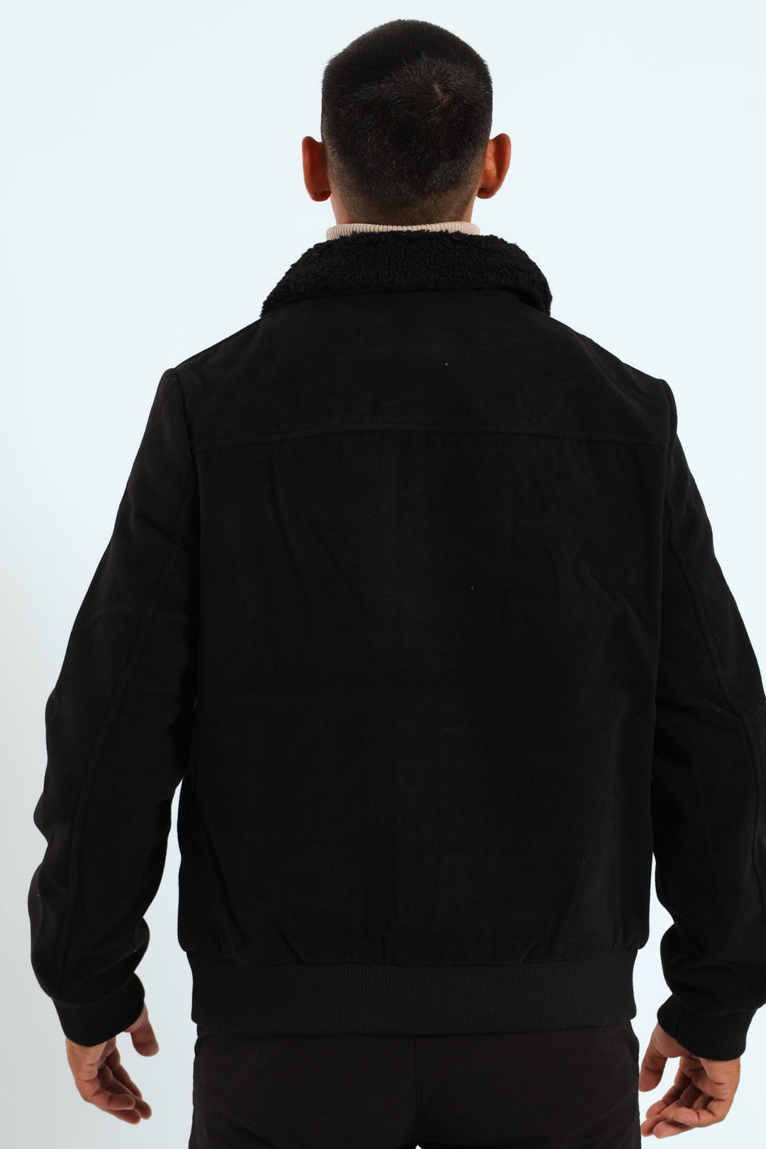 Sherpa Collar Melton Jacket - Black