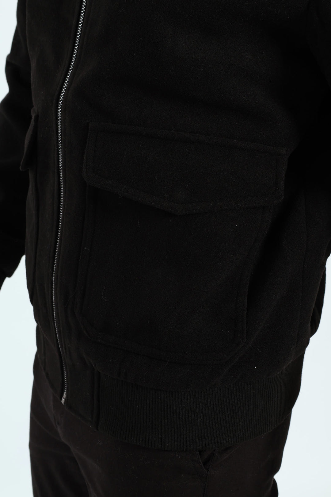 Sherpa Collar Melton Jacket - Black