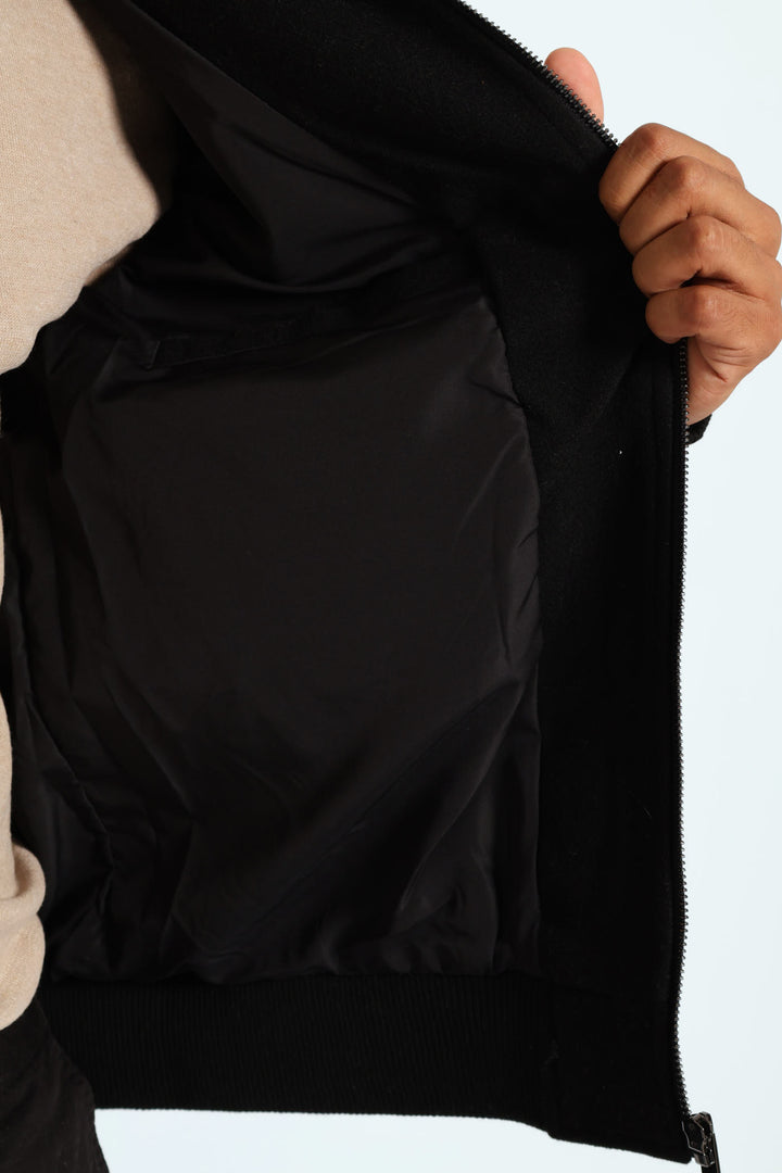 Sherpa Collar Melton Jacket - Black