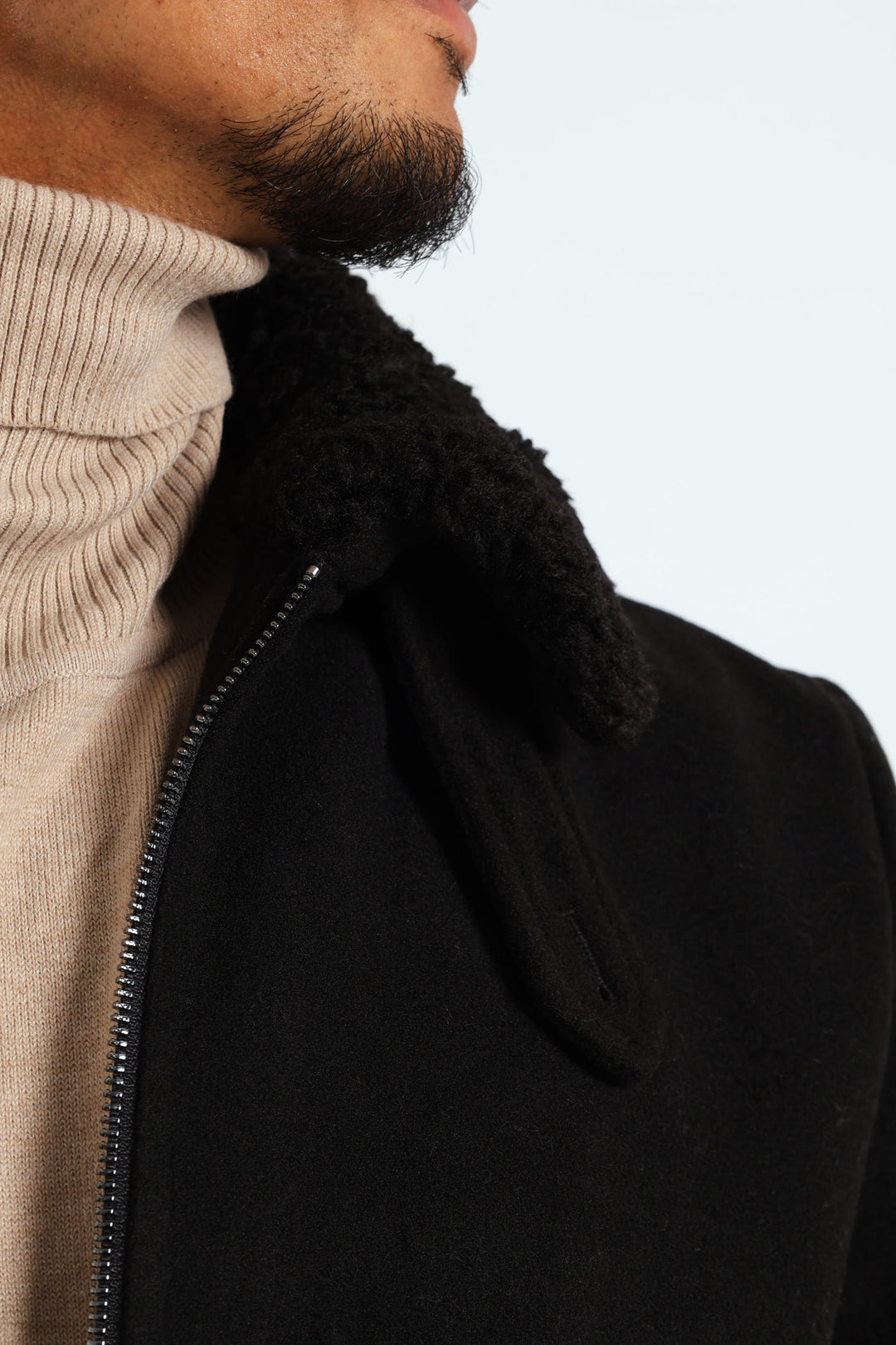 Sherpa Collar Melton Jacket - Black