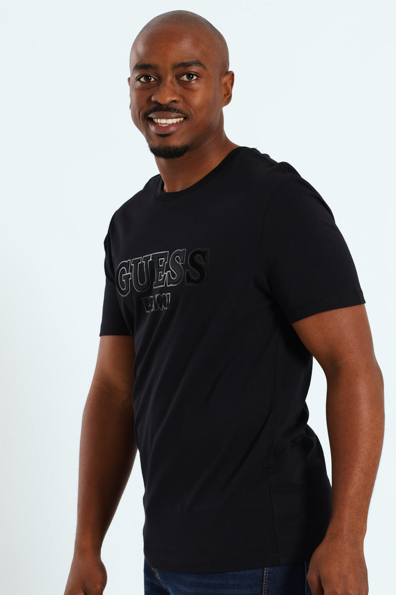 Sprayed Flock Logo Tee - Black