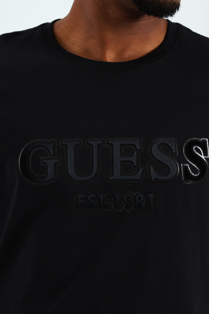 Sprayed Flock Logo Tee - Black