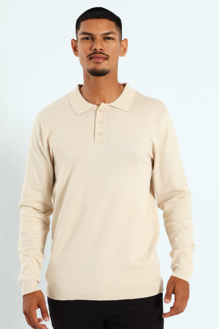 Long Sleeve Knit Golfer - Tan