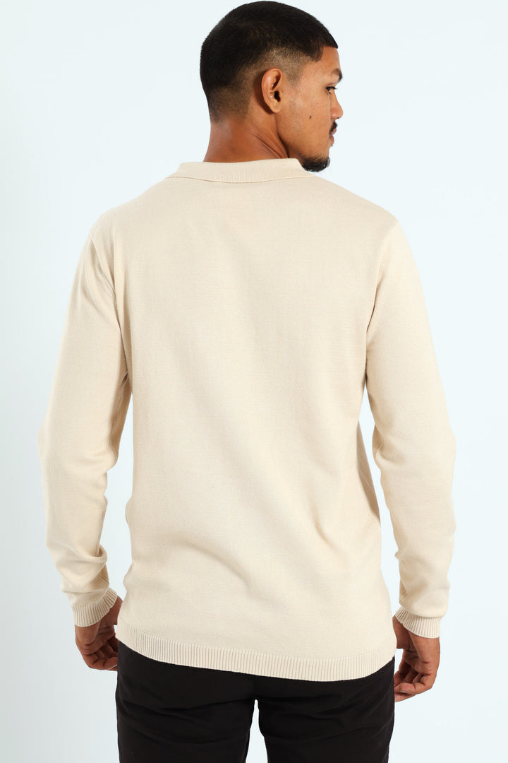 Long Sleeve Knit Golfer - Tan