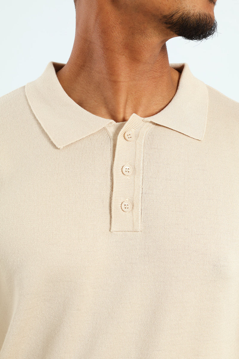 Long Sleeve Knit Golfer - Tan
