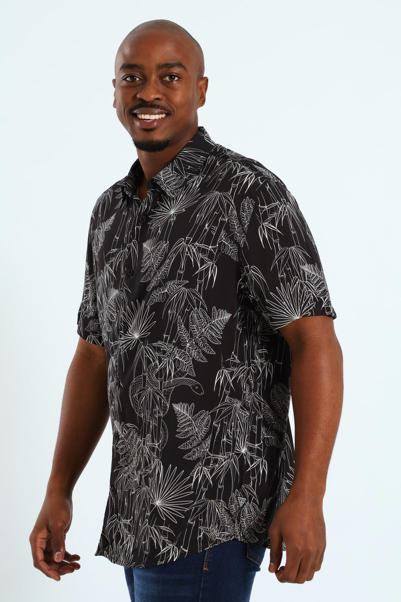 Eco Rayon Jungle Snake Shirt - Black