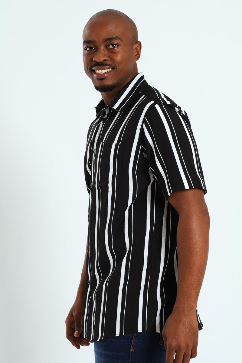 Seersucker Stripe Shirt - Black
