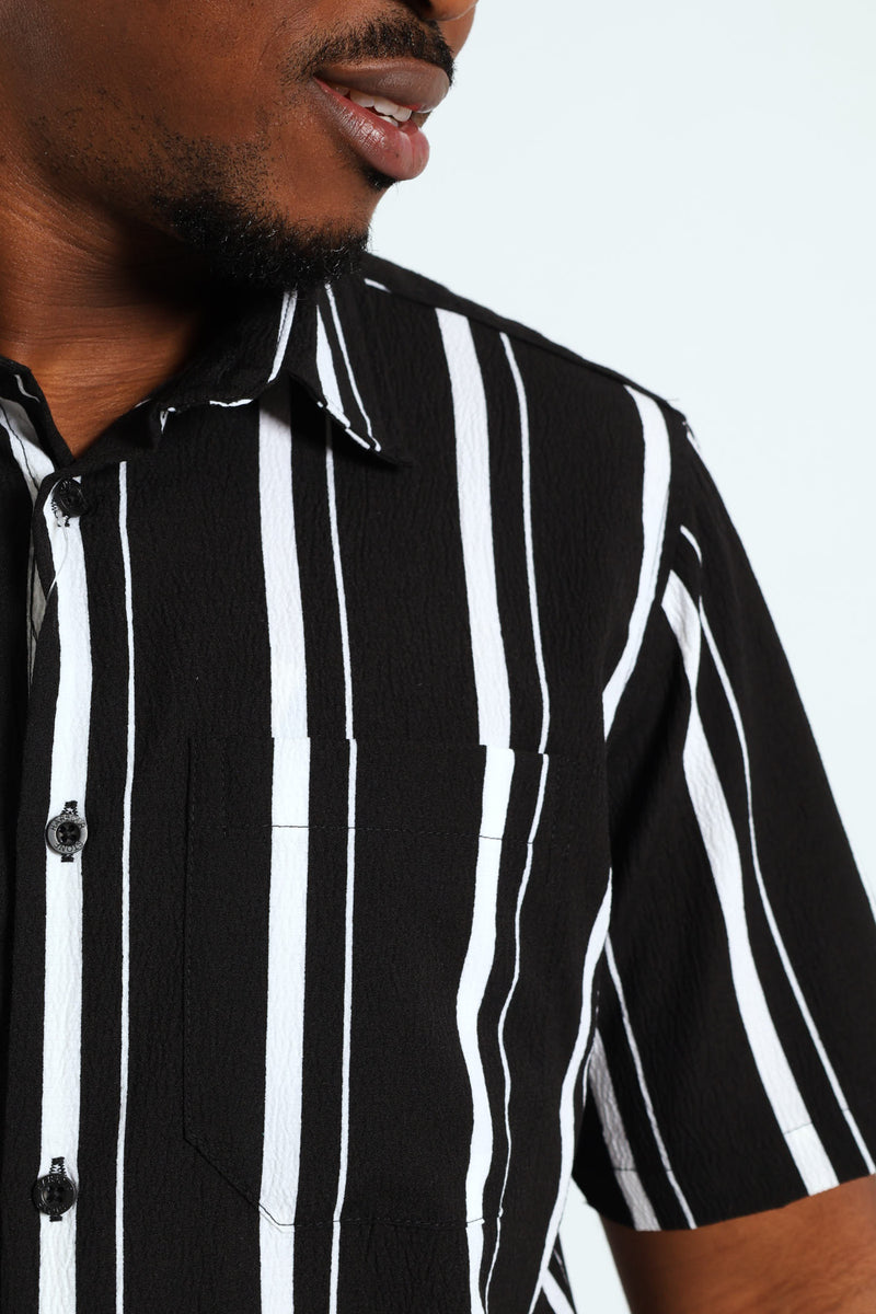 Seersucker Stripe Shirt - Black