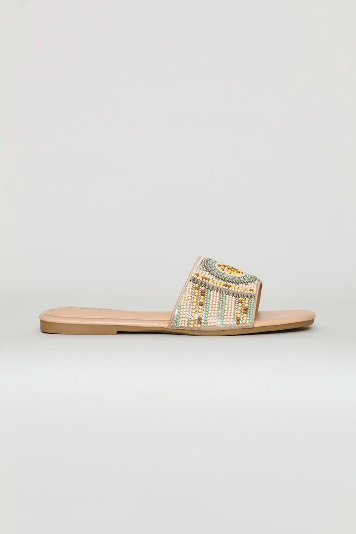 Multi Colour Beaded Mule Sandal - Multi