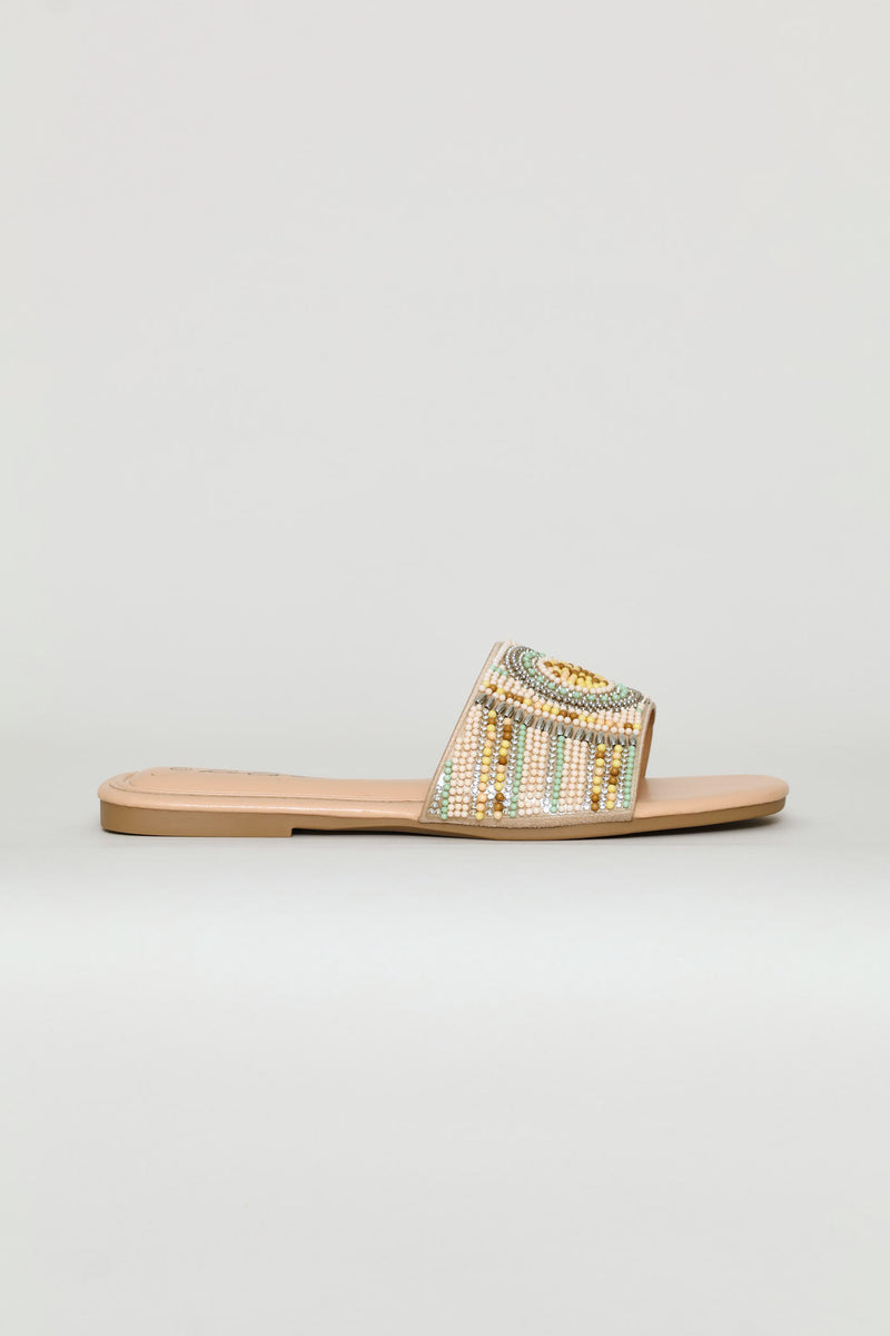 Multi Colour Beaded Mule Sandal - Multi