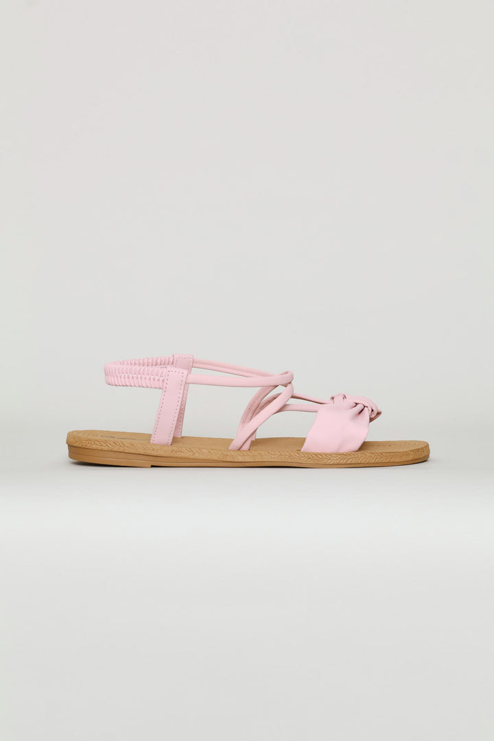 Bow Elasticated Slingback Sandal - Blush