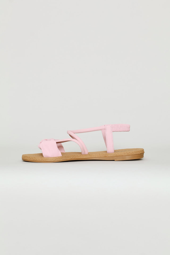 Bow Elasticated Slingback Sandal - Blush