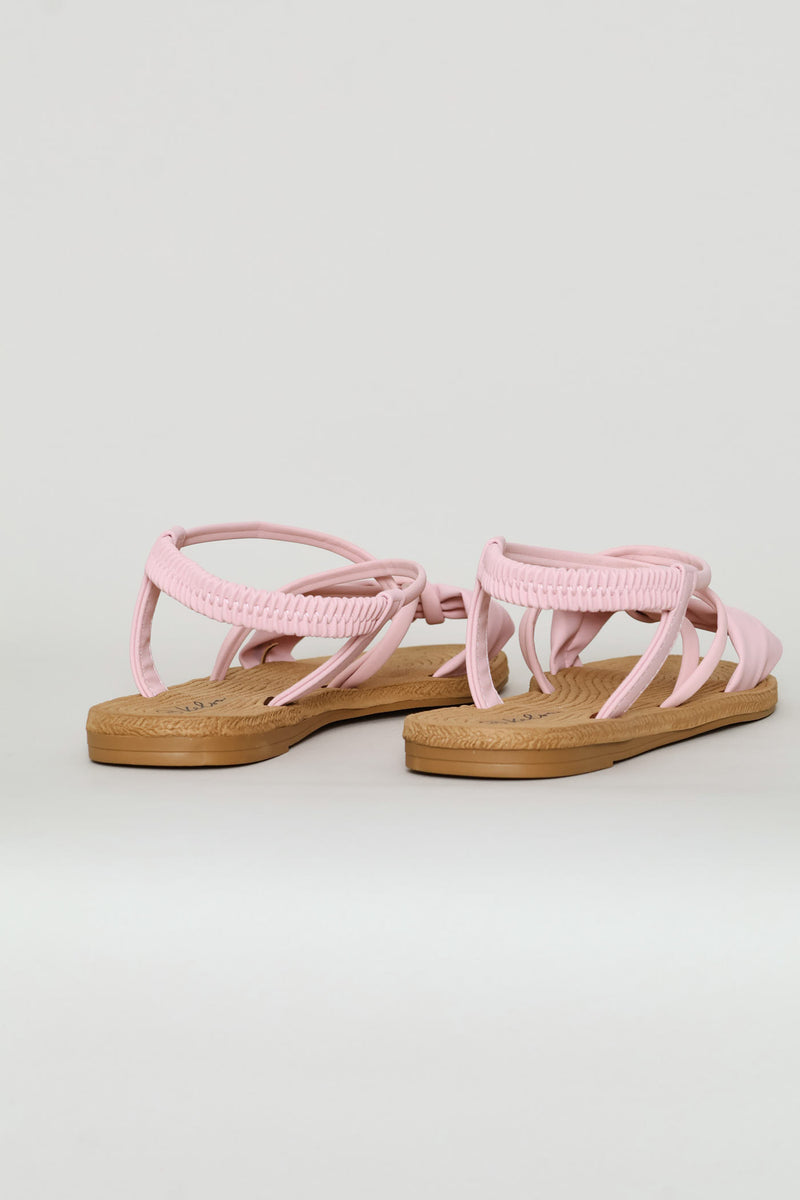 Bow Elasticated Slingback Sandal - Blush