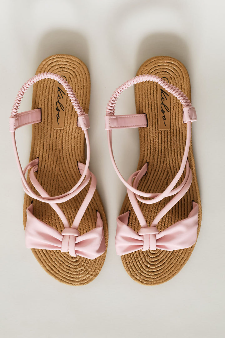 Bow Elasticated Slingback Sandal - Blush