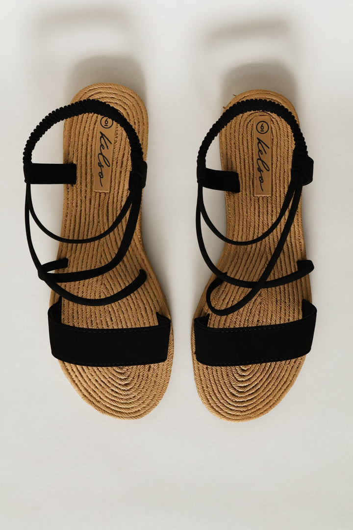 Cross Strap Elasticated Back Sandal - Black