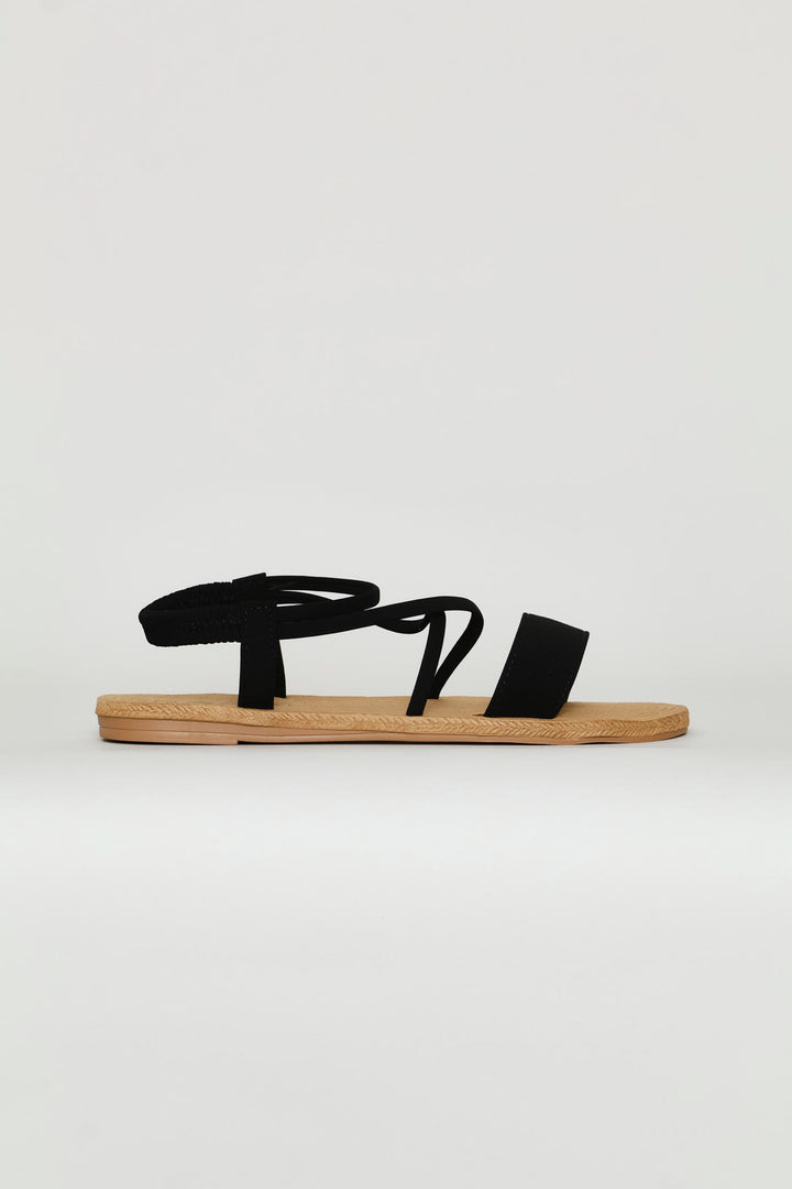 Cross Strap Elasticated Back Sandal - Black