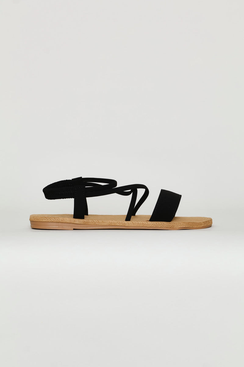 Cross Strap Elasticated Back Sandal - Black