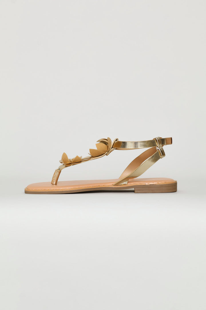 Flower Detail Thong Sandal - Gold