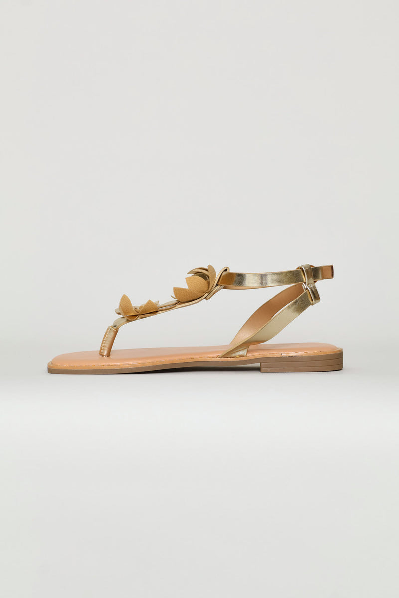Flower Detail Thong Sandal - Gold