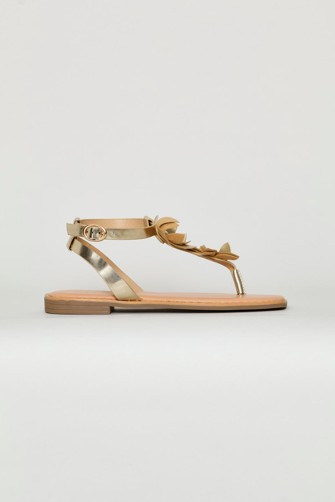 Flower Detail Thong Sandal - Gold