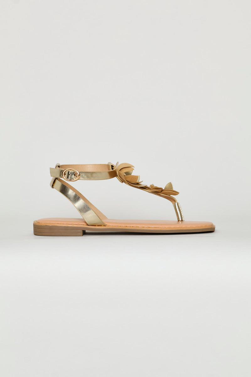 Flower Detail Thong Sandal - Gold