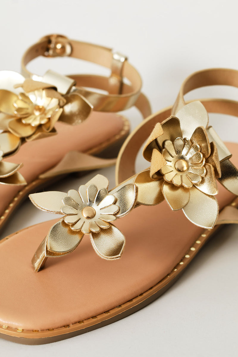 Flower Detail Thong Sandal - Gold