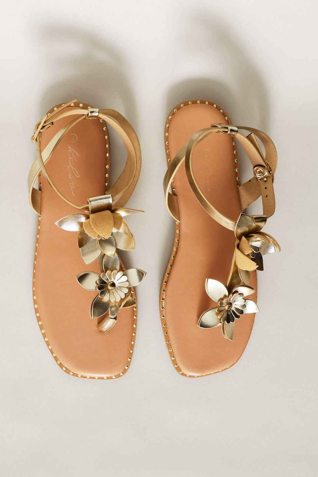 Flower Detail Thong Sandal - Gold