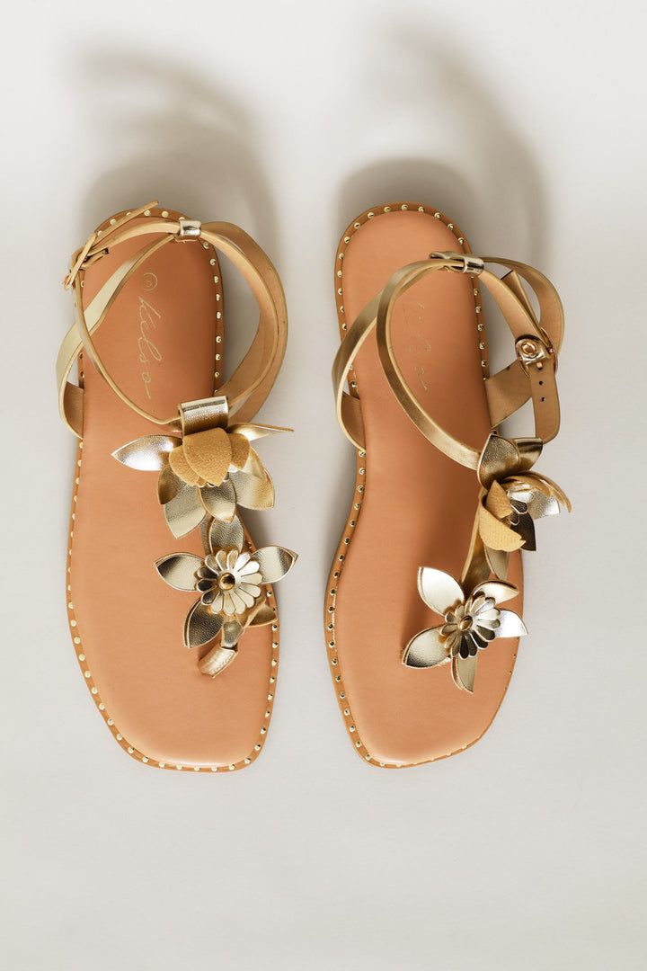 Flower Detail Thong Sandal - Gold