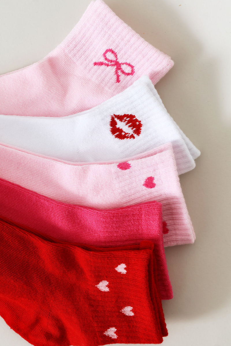 5 Pack Mid Crew Socks - Pink