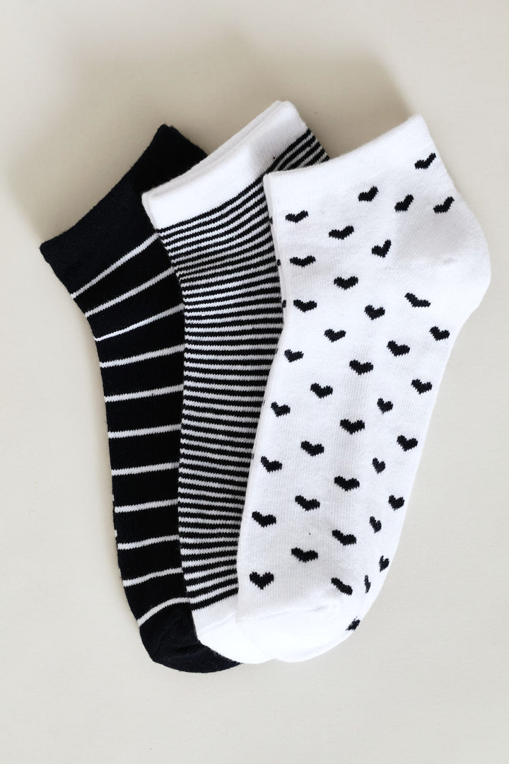 3 Pack Stripe Low Cut Socks - Navy/Cream
