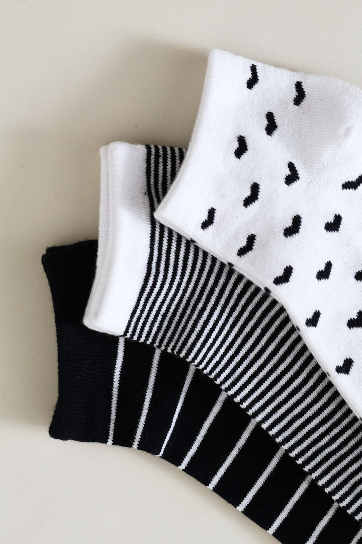 3 Pack Stripe Low Cut Socks - Navy/Cream