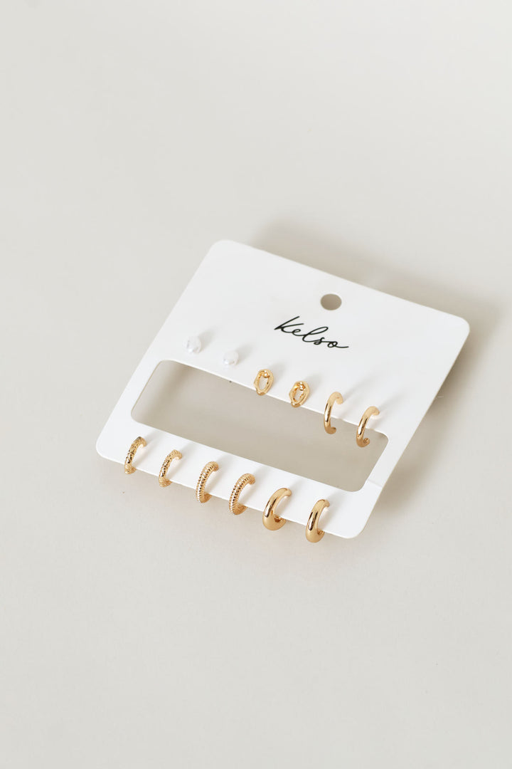 6 Pack Hoops & Stud Earrings - Gold