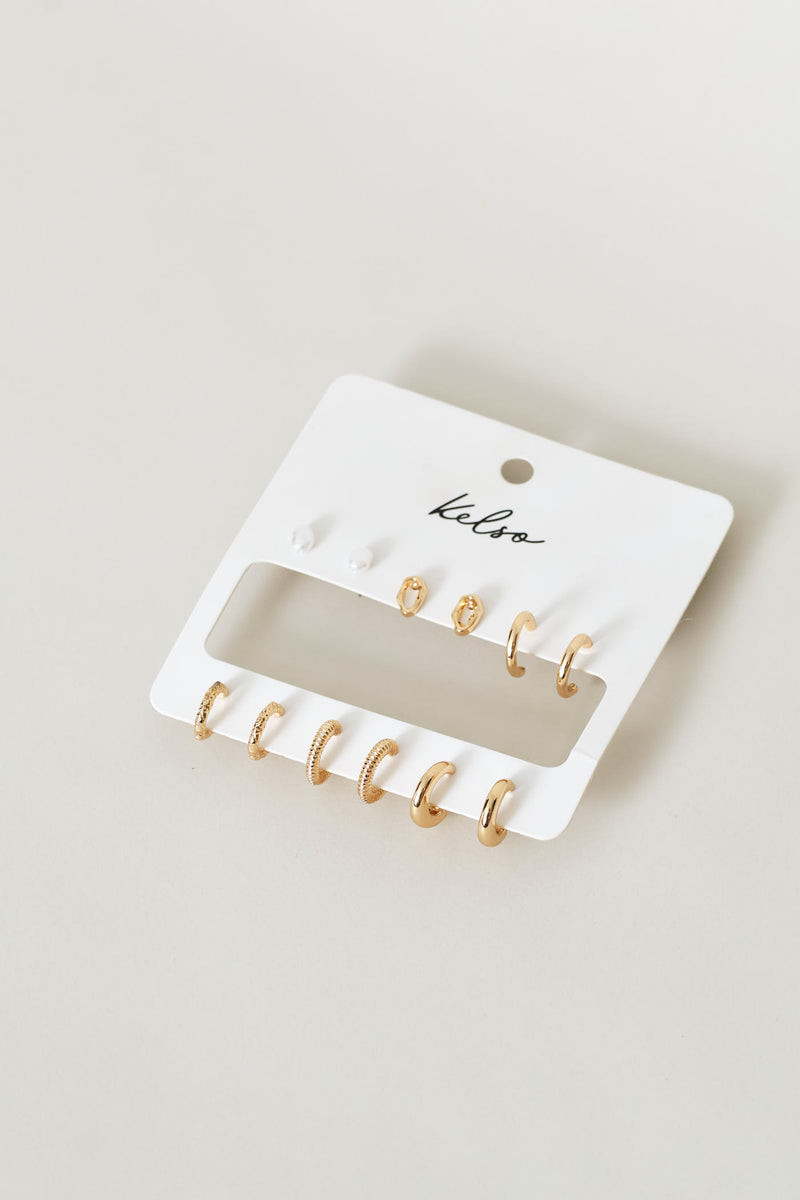 6 Pack Hoops & Stud Earrings - Gold