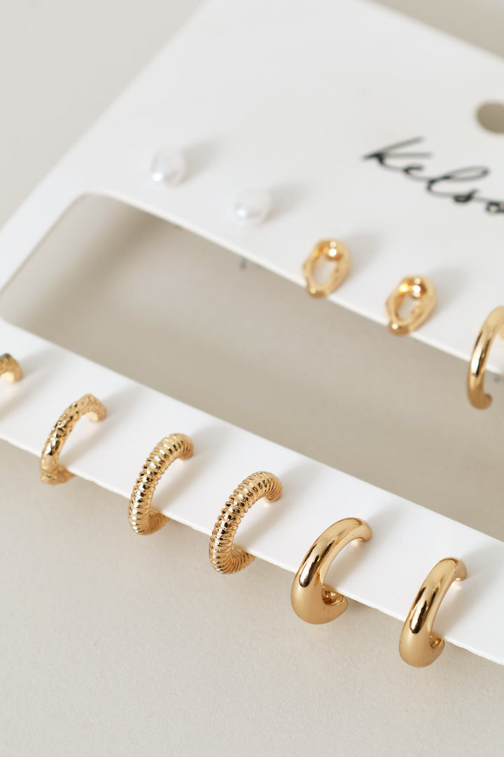 6 Pack Hoops & Stud Earrings - Gold