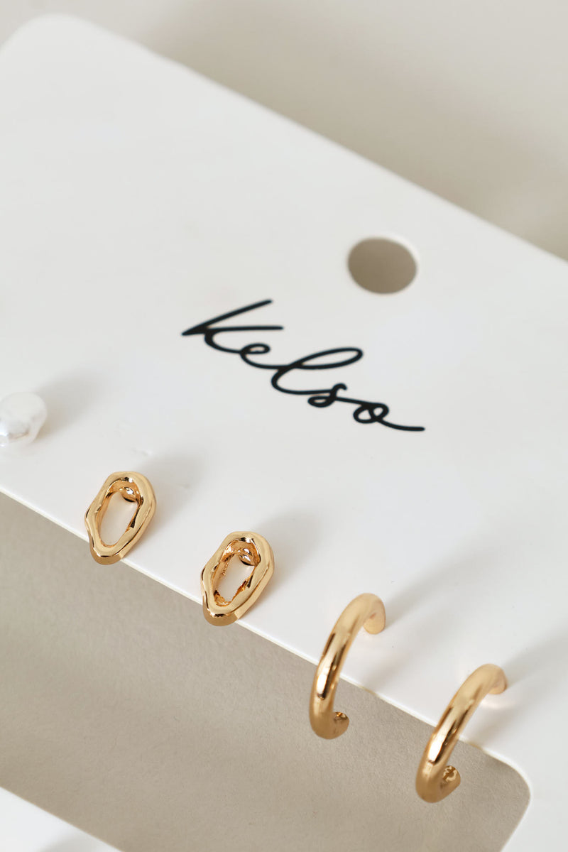 6 Pack Hoops & Stud Earrings - Gold