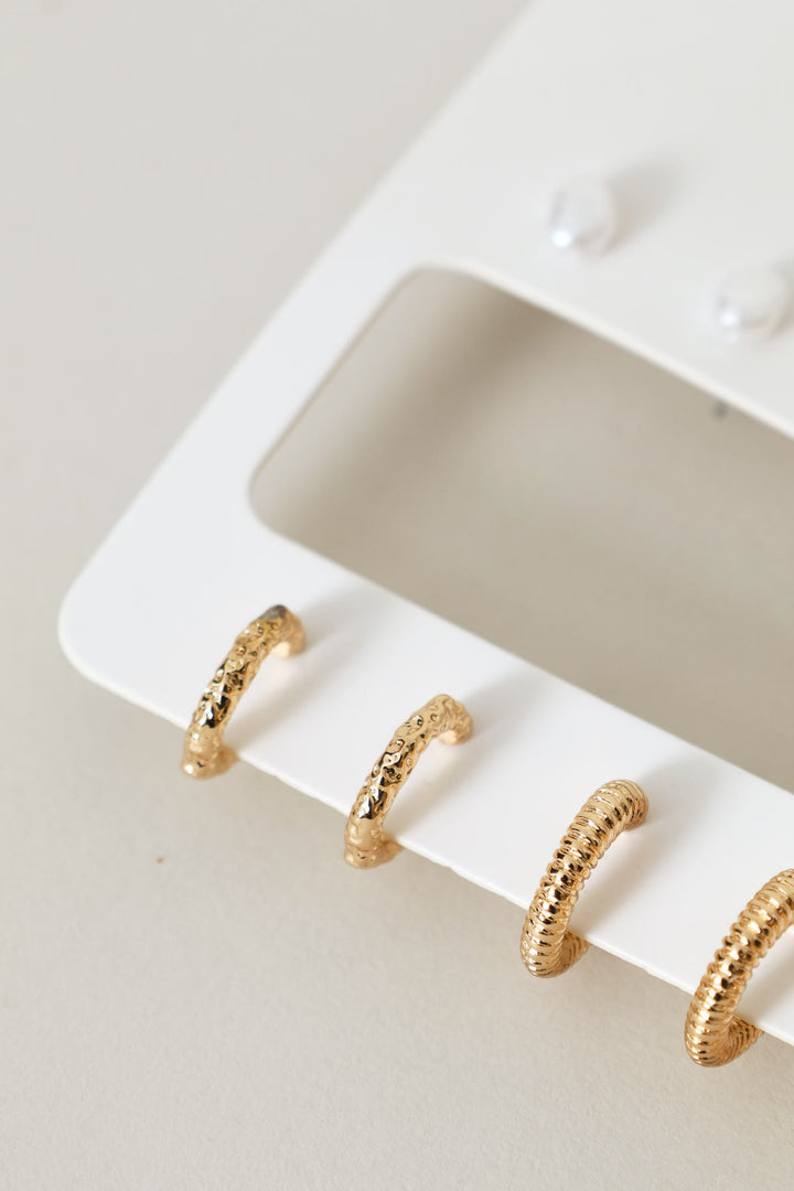 6 Pack Hoops & Stud Earrings - Gold