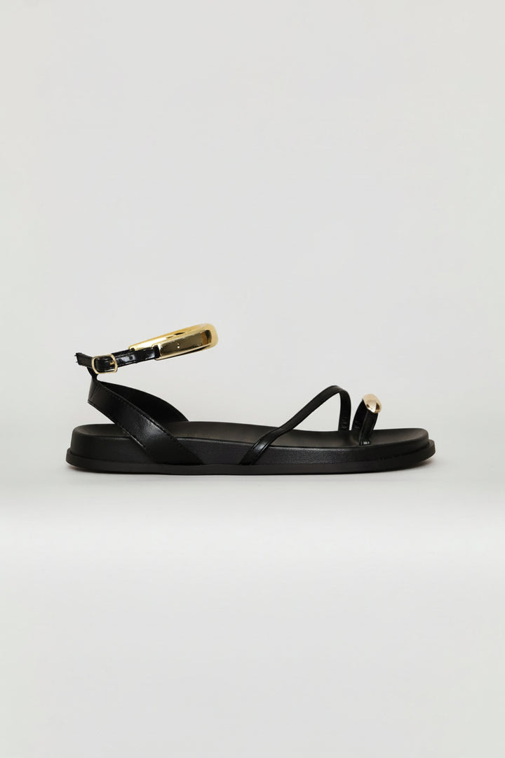 Trim & Ankle Detail Toe Post Sandal - Black