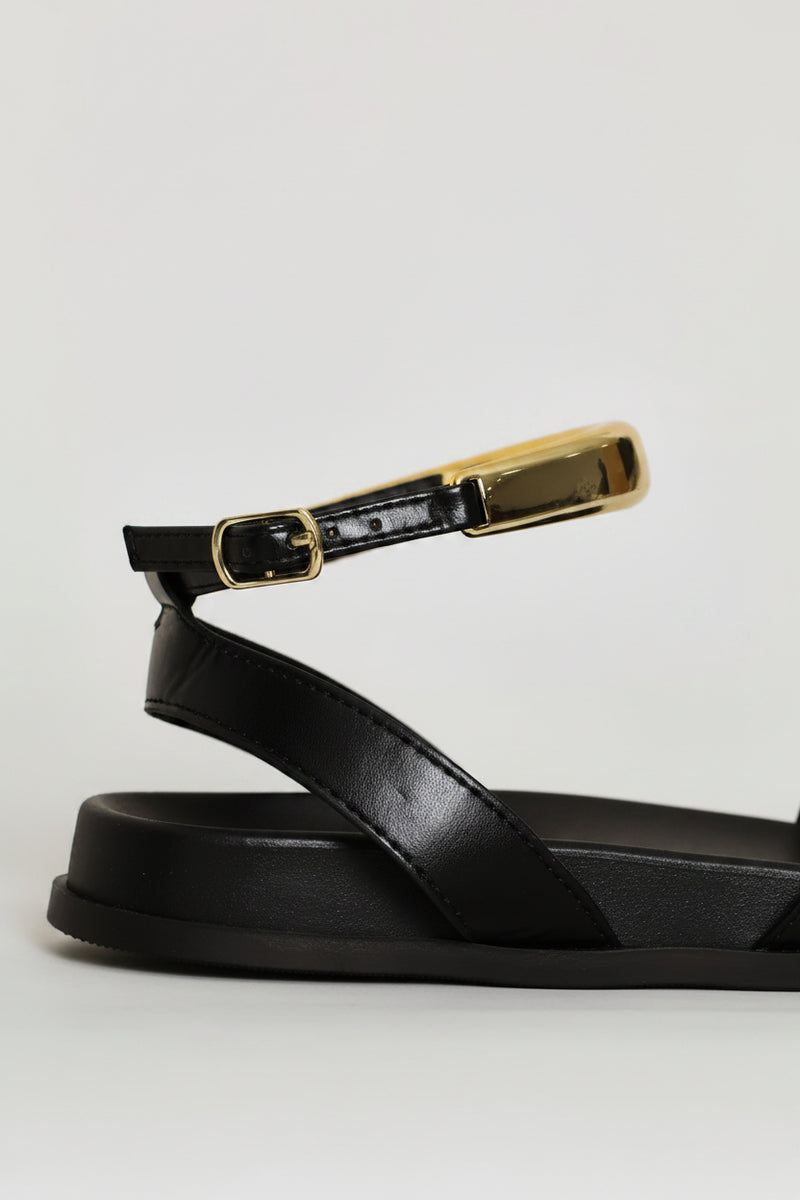 Trim & Ankle Detail Toe Post Sandal - Black