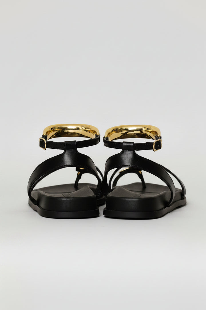 Trim & Ankle Detail Toe Post Sandal - Black