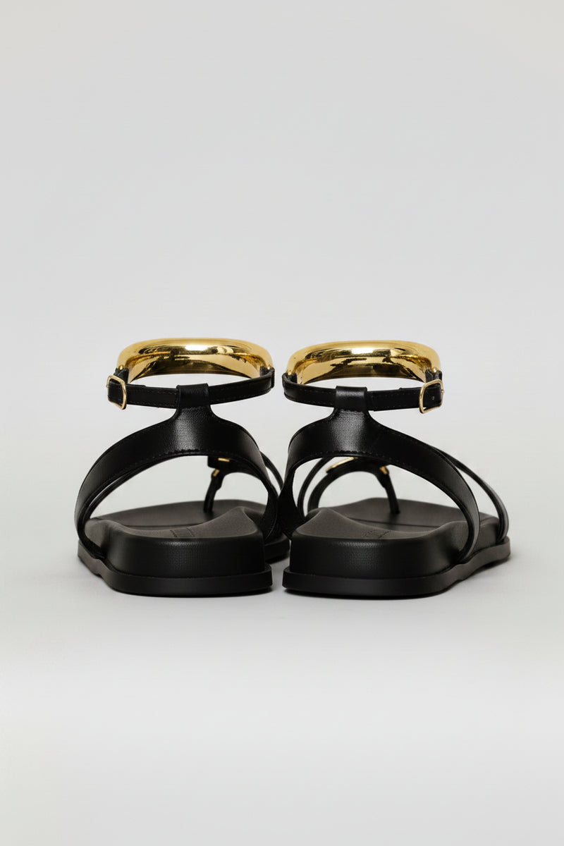 Trim & Ankle Detail Toe Post Sandal - Black