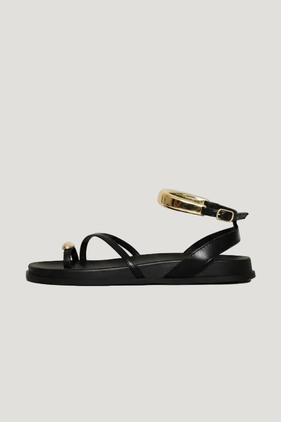 Trim & Ankle Detail Toe Post Sandal - Black