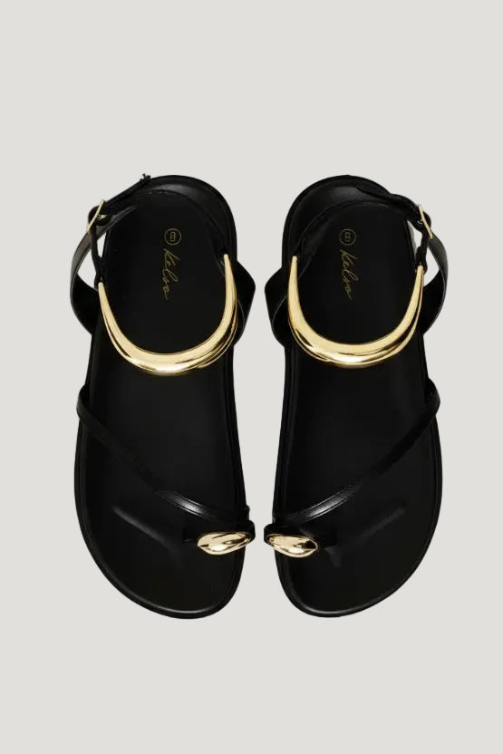 Trim & Ankle Detail Toe Post Sandal - Black